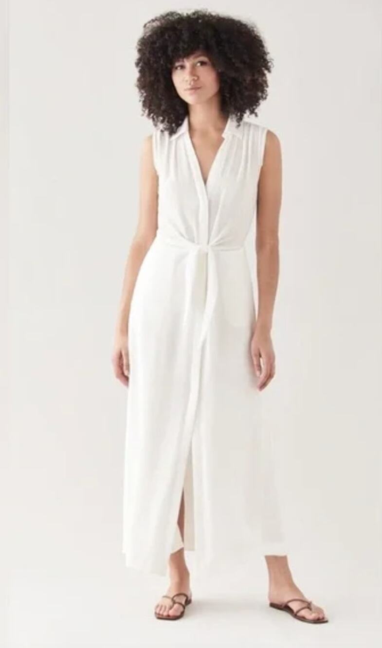 Brochu Walker Madsen White Front Twist V Neck Gauzy Maxi Length Dress Small - Picture 1 of 8